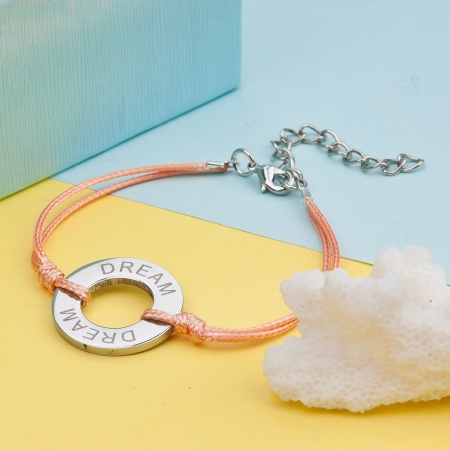 304 Acciaio Inossidabile Ispirare Braccialetti Tono Argento Arancione Anello Lettere " Dream " lunghezza: 15.5cm, 1 Pz