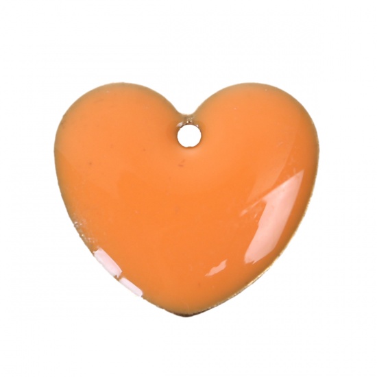 Picture of Brass Enamelled Sequins Charms Heart Unplated Orange Enamel 16mm x16mm( 5/8" x 5/8"), 10 PCs                                                                                                                                                                  