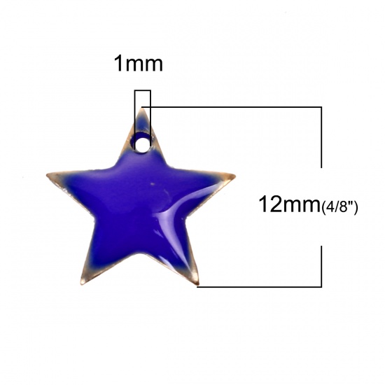 Picture of Brass Enamelled Sequins Charms Pentagram Star Unplated Royal Blue Enamel 12mm( 4/8") x 11mm( 3/8"), 10 PCs                                                                                                                                                    
