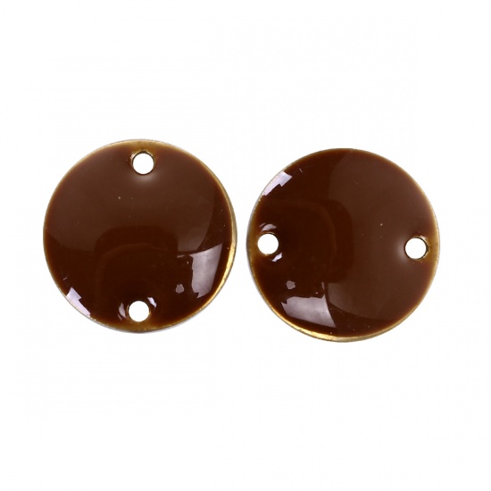 Picture of Brass Enamelled Sequins Connectors Round Unplated Coffee Enamel 12mm( 4/8") Dia, 10 PCs                                                                                                                                                                       