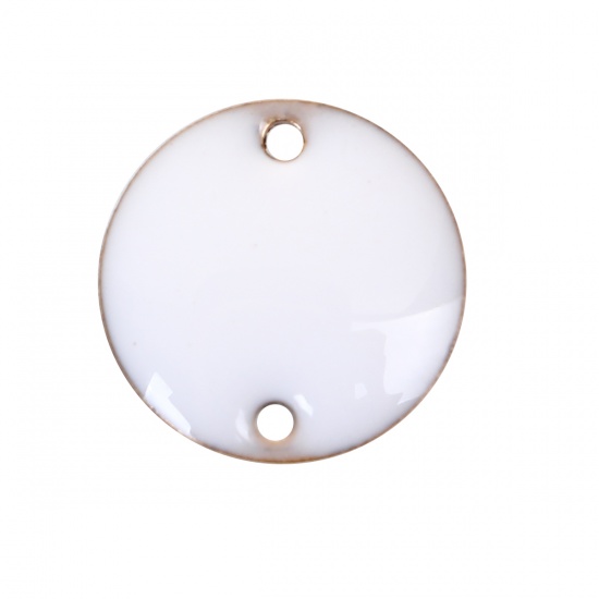 Picture of Brass Enamelled Sequins Connectors Round Unplated White Enamel 12mm( 4/8") Dia, 10 PCs                                                                                                                                                                        