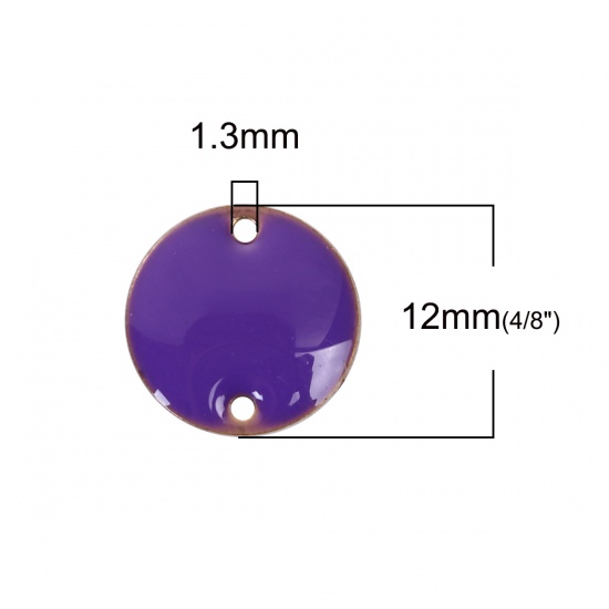 Immagine di Rame Sequins Smaltati Connettore Accessori Tondo Colore Originale Colore Viola Smalto 12mm Dia, 10 Pz