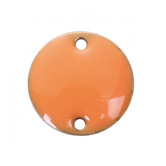 Immagine di Rame Sequins Smaltati Connettore Accessori Tondo Colore Originale Arancione Smalto 12mm Dia, 10 Pz