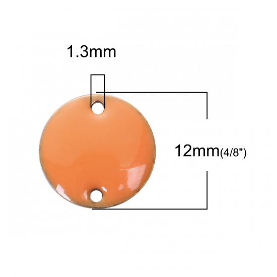 Picture of Brass Enamelled Sequins Connectors Round Unplated Orange Enamel 12mm( 4/8") Dia, 10 PCs                                                                                                                                                                       