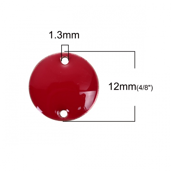 Immagine di Rame Sequins Smaltati Connettore Accessori Tondo Colore Originale Rosso Smalto 12mm Dia, 10 Pz