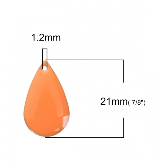 Picture of Brass Enamelled Sequins Charms Drop Unplated Orange Enamel 21mm( 7/8") x 13mm( 4/8"), 10 PCs                                                                                                                                                                  