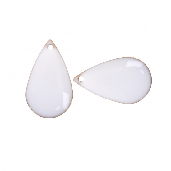 Picture of Brass Enamelled Sequins Charms Drop Unplated White Enamel 21mm( 7/8") x 13mm( 4/8"), 10 PCs                                                                                                                                                                   