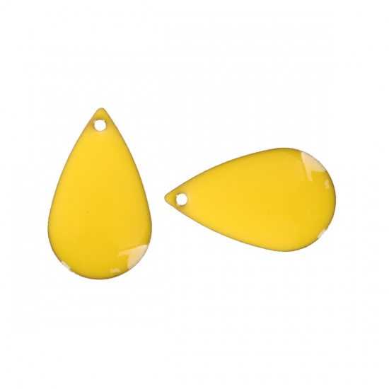 Picture of Brass Enamelled Sequins Charms Drop Unplated Yellow Enamel 21mm( 7/8") x 13mm( 4/8"), 10 PCs                                                                                                                                                                  