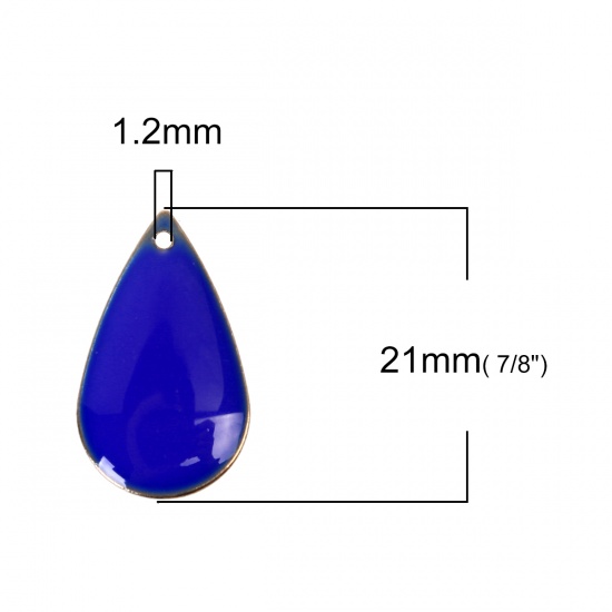 Picture of Brass Enamelled Sequins Charms Drop Unplated Royal Blue Enamel 21mm( 7/8") x 13mm( 4/8"), 10 PCs                                                                                                                                                              