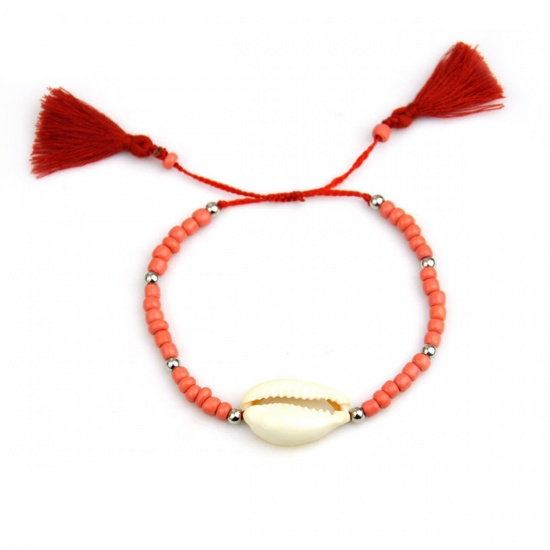 Immagine di Conchiglia Bracciali Delicato bracciali delicate braccialetto in rilievo Rosso Arancione Nappine Regolabile lunghezza: 19cm, 1 Pz