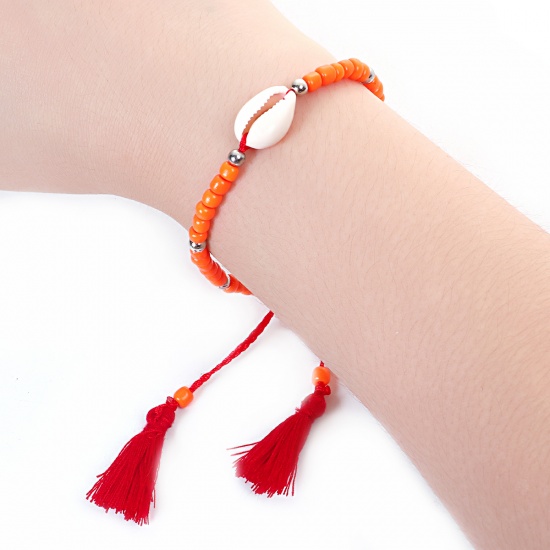 Immagine di Conchiglia Bracciali Delicato bracciali delicate braccialetto in rilievo Rosso Arancione Nappine Regolabile lunghezza: 19cm, 1 Pz