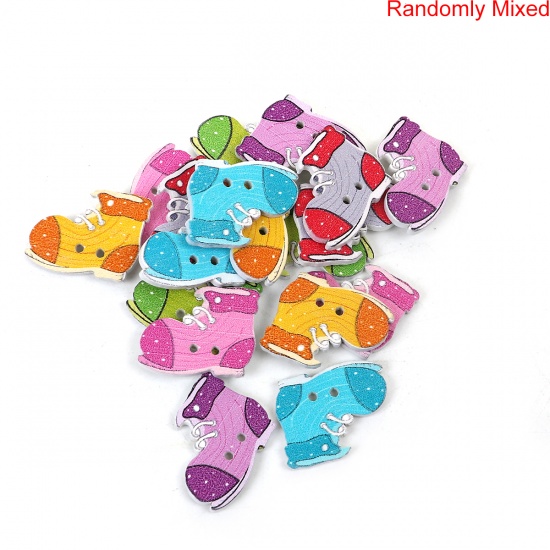 Picture of Wood Sewing Buttons Scrapbooking 2 Holes Shoes At Random Mixed 25mm(1") x 20mm( 6/8"), 50 PCs