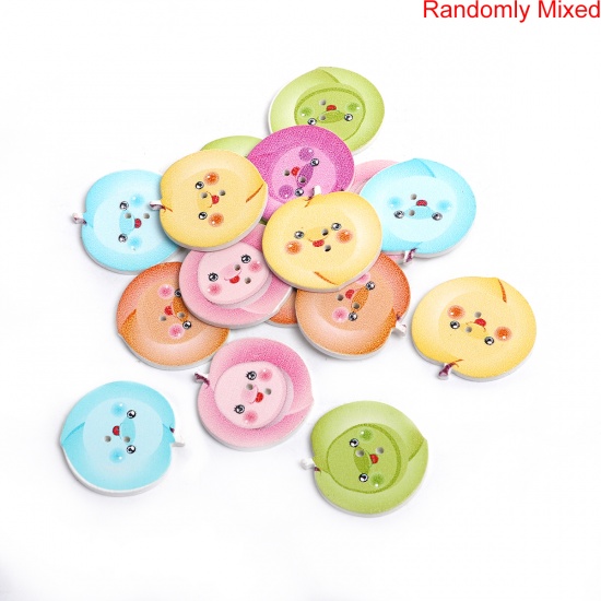 Picture of Natural Wood Sewing Buttons Scrapbooking 2 Holes Peach At Random Mixed Smile Pattern 32mm(1 2/8") x 32mm(1 2/8"), 50 PCs