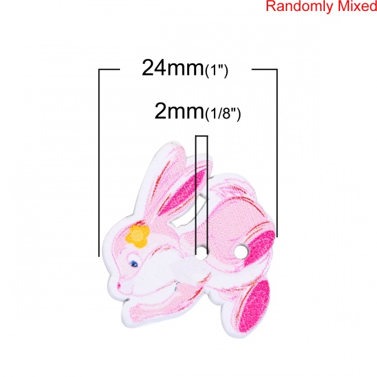 Picture of Wood Sewing Buttons Scrapbooking 2 Holes Rabbit Animal At Random Mixed Flower Pattern 24mm(1") x 22mm( 7/8"), 50 PCs