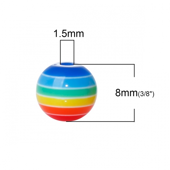 Изображение Смола Бусины из Смолы Круглые, Разноцветный С Узором С Полосами, 8мм диаметр, Отверстие: приблизительно 1.5мм, 100 ШТ