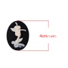 Picture of Resin Cameo Embellishments Oval Black & White Butterfly Pattern 40mm(1 5/8") x 30mm(1 1/8"), 5 PCs
