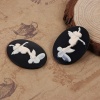 Picture of Resin Cameo Embellishments Oval Black & White Butterfly Pattern 40mm(1 5/8") x 30mm(1 1/8"), 5 PCs