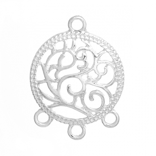 Picture of Zinc Based Alloy Chandelier Connectors Round Silver Plated Filigree 32mm x 25mm, 5 PCs