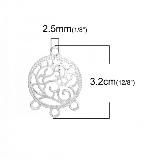 Picture of Zinc Based Alloy Chandelier Connectors Round Silver Plated Filigree 32mm x 25mm, 5 PCs