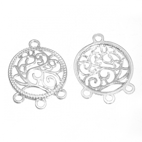 Picture of Zinc Based Alloy Chandelier Connectors Round Silver Plated Filigree 32mm x 25mm, 5 PCs