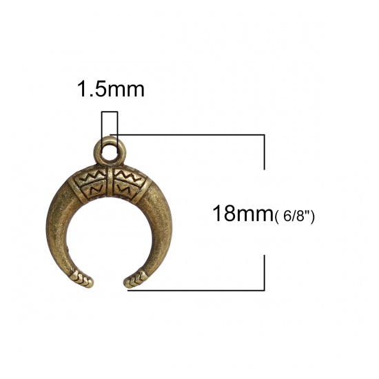 Picture of Zinc Based Alloy Boho Chic Charms Half Moon Antique Bronze Ripple 18mm( 6/8") x 15mm( 5/8"), 50 PCs