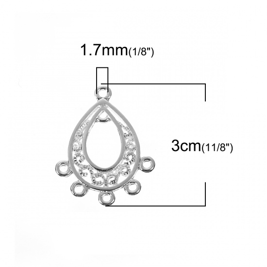 Изображение Цинковый Сплав Коннекторы Фурнитуры Водяная Капля Посеребренный Ажурный Цветок С Узором 30мм x 23мм, 10 ШТ
