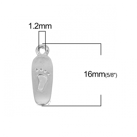 亜鉛合金 3D チャーム 赤ちゃん シルバートーン 足跡 16mmx 6mm、 30 個 の画像