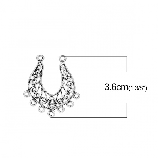 Immagine di Lega di Zinco Connettore Accessori Argento Antico Filigrana Disegno 36mm x 30mm, 10 Pz