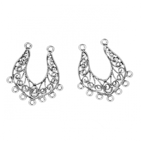 Immagine di Lega di Zinco Connettore Accessori Argento Antico Filigrana Disegno 36mm x 30mm, 10 Pz