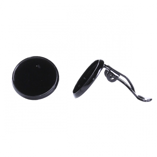 Immagine di Ottone clip orecchio Accessori Tondo Nero Basi per Cabochon (Addetti: 12mm) 16mm x 14mm, 10 Pz                                                                                                                                                                