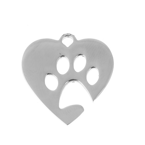 Picture of Stainless Steel Cut Out Charms Heart Silver Tone Bear Paw Print 20mm( 6/8") x 19mm( 6/8"), 3 PCs
