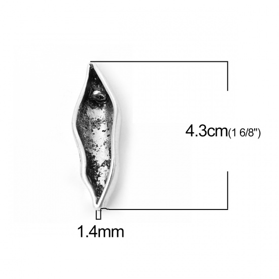 Bild von Zinklegierung Verbinder Erbsenschote Antiksilber (für 10mm D. 6mm D. Perlen ) 43mm x 14mm, 10 Stück