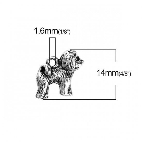 Bild von Zinklegierung 3D Charms Hund Antiksilber 14mm x 14mm, 20 Stück