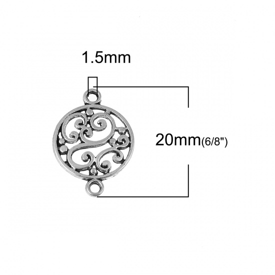 Picture of Zinc Based Alloy Connectors Round Antique Silver Color Carved 20mm x 14mm, 100 PCs