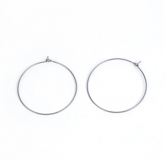 Picture of Stainless Steel Wine Glass Charm Hoops Round Silver Tone 35mm(1 3/8") Dia, 50 PCs