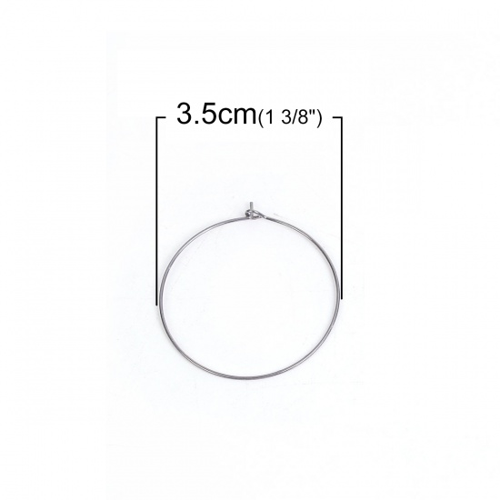 Picture of Stainless Steel Wine Glass Charm Hoops Round Silver Tone 35mm(1 3/8") Dia, 50 PCs