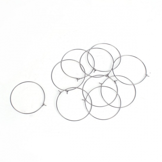 Picture of Stainless Steel Wine Glass Charm Hoops Round Silver Tone 35mm(1 3/8") Dia, 50 PCs