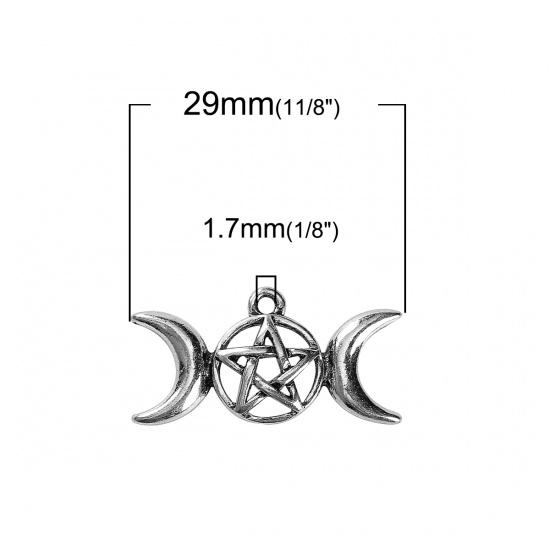 Picture of Zinc Based Alloy Charms Half Moon Antique Silver Color Star 29mm(1 1/8") x 15mm( 5/8"), 20 PCs