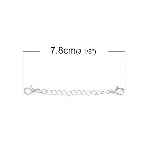 Image de Chaînes d'Extension pour Collier Bracelet en Alliage de zinc+Alliage de fer Argenté avec Fermoir Mousqueton 78mm long, 20 Pièces
