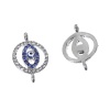 Picture of Zinc Based Alloy Connectors Evil Eye Silver Tone Blue Round Enamel Clear Rhinestone 21mm x 13mm, 2 PCs