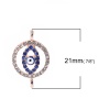 Picture of Zinc Based Alloy Connectors Evil Eye Rose Gold Blue Round Enamel Clear Rhinestone 21mm x 13mm, 2 PCs