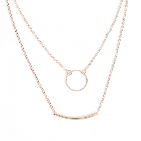 Picture of Balance Bar Multilayer Layered Necklace Gold Plated Curved Tube Circle Ring 42.5cm(16 6/8") long, 1 Piece