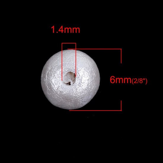 Immagine di Perla di Cotone Perline Tondo Bianco Dimensione di Perline: 6mm, Foro: Circa 1.4mm, 5 Pz