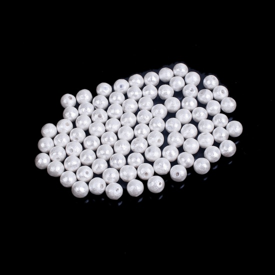 Image de Perle de Coton Rond Blanc, 6mm, Taille de Trou: 1.4mm, 5 Pcs