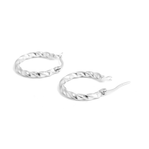 Picture of 316 Stainless Steel Hoop Earrings Silver Tone Spiral Round 25mm(1") x 20mm( 6/8"), Post/ Wire Size: (18 gauge), 1 Pair