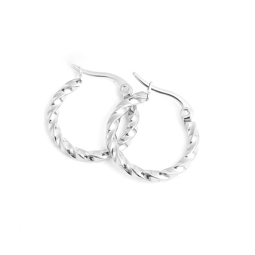 Picture of 316 Stainless Steel Hoop Earrings Silver Tone Spiral Round 25mm(1") x 20mm( 6/8"), Post/ Wire Size: (18 gauge), 1 Pair