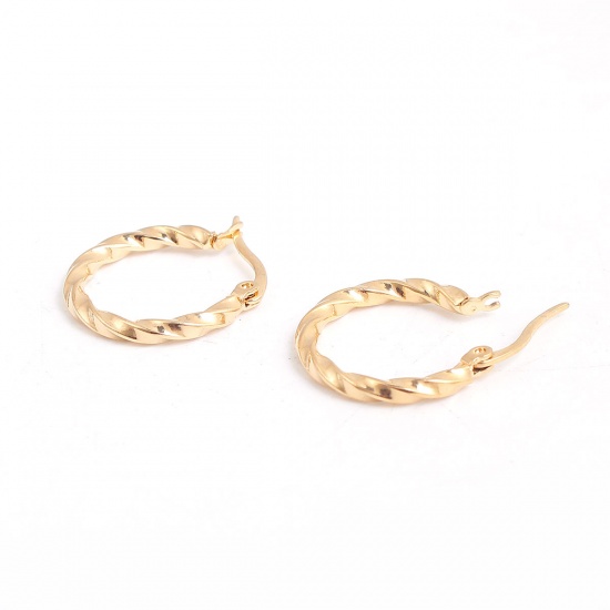 Picture of 316 Stainless Steel Hoop Earrings Gold Plated Spiral Round 25mm(1") x 20mm( 6/8"), Post/ Wire Size: (17 gauge), 1 Pair