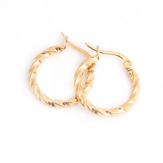 Picture of 316 Stainless Steel Hoop Earrings Gold Plated Spiral Round 25mm(1") x 20mm( 6/8"), Post/ Wire Size: (17 gauge), 1 Pair