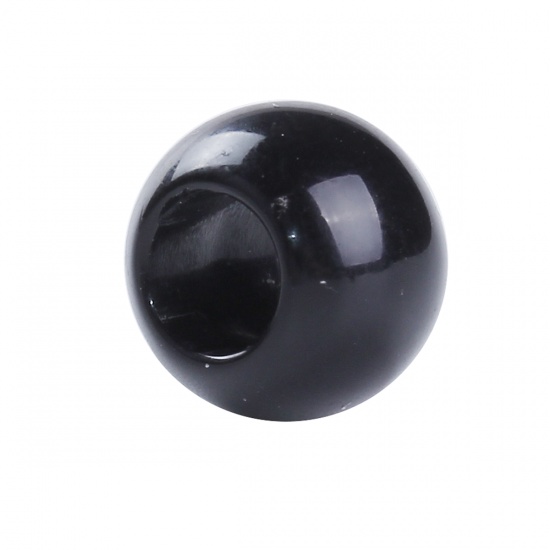 CCB プラスチック ヨーロピアンスタイル ビーズ 円形 黒 約 10mm直径、 穴：約 4.7mm、 200 個 の画像