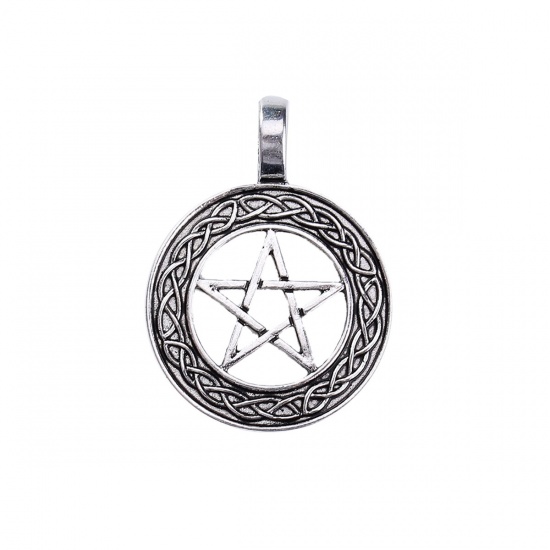 Bild von Zinklegierung Anhänger Keltischer Knoten Antiksilber Pentagramm 37mm x 28mm, 10 Stück